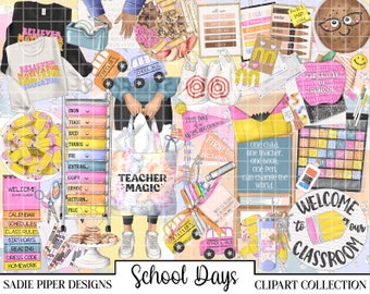SCHOOL DAYS Clipart, Back to School Clipart College Clipart, School Supplies Stationary Planner Clipart Teacher Student Education