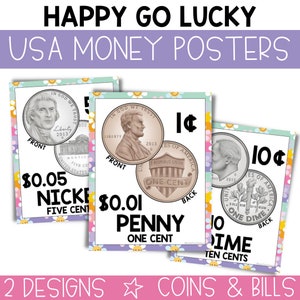 Geldposter für Klassenzimmer, Amerikanische Währung Posteraufsteller für Klassenzimmer, Geld lernen, Währung lernen, druckbare Münzposter / HGL