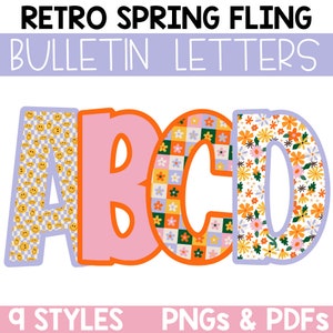 Groovy Retro Bulletin Board Letters, Letter Clipart, Printable Bulletin Board Letters, Lettering Pack for Bulletin Boards, Classroom