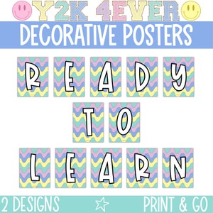 Retro Groovy Classroom Posters, Rainbow Classroom Decor, Nostalgic Classroom Posters, Y2K Classroom Decor, Disco Classroom Decor - Y2K