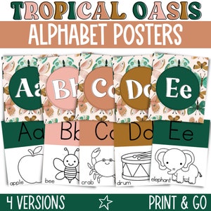 Tropical Alphabet Posters, Printable Classroom Decor, Instant Download, Modern Classroom Decor, Jungle Classroom Decor, Alphabet Pictures