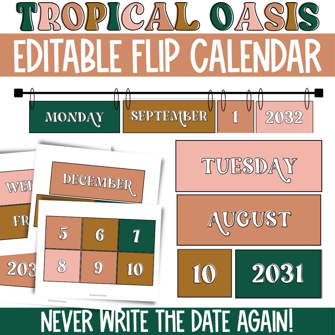 Flip Calendar for Classroom, Calendar Display for Classroom, Editable
