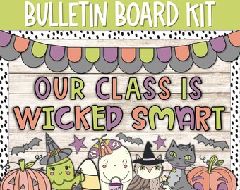 Spooky Vintage Halloween Bulletin Board Kit, Retro October Door Decor, Woodland Animals, Witchy Door Decor Elementary Classroom