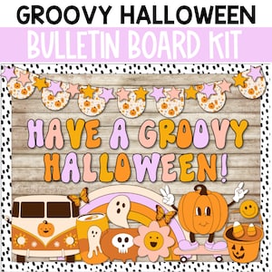 Decoración de tablón de anuncios de Halloween con estilo, tablón de anuncios de Halloween retro, decoración de aula de Halloween, decoración de Halloween espeluznante retro de los años 70