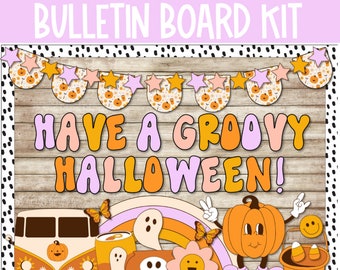 Groovy Halloween Bulletin Board Decor, Retro Halloween Bulletin Board, Halloween Classroom Decor, Retro Spooky Halloween Decor 70s halloween