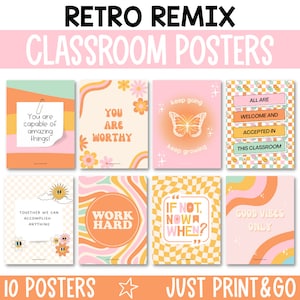 Retro Groovy Classroom Posters, Rainbow Classroom Decor, Nostalgic Classroom Posters, Y2K Classroom Decor, Disco Classroom Decor - RTRMX