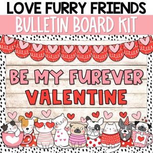 Tablón de anuncios de San Valentín para mascotas, perros, gatos, decoración para el aula de San Valentín, decoración para el aula vintage de los años 70, imprimible