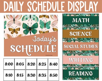Editable Daily Schedule Display for Classroom, Daily Schedule Cards, Visual Time Table for Classroom, Tropical Classroom Schedule Pocket