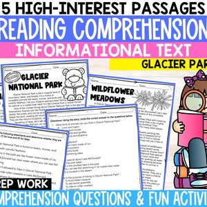 Glacier Park Themed Reading Comprehension Worksheets, Reading Comprehension Work Packet, Independent Work Packet, Close Reading Worksheets