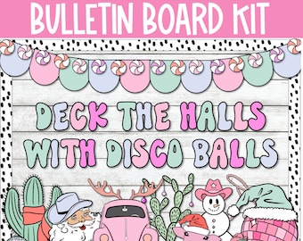 Groovy Christmas Bulletin Board Decor, Retro Christmas Bulletin Board, Winter Classroom Decor, Western Christmas Decor