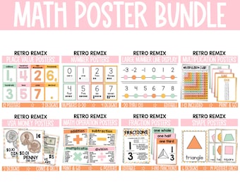 Math Classroom Posters, Math Posters for Classroom, Groovy Retro Classroom Decor, Classroom Decor Bundle, Number Posters, Posters, RTRMX