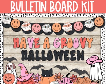 Groovy Halloween Bulletin Board Decor, Retro Halloween Bulletin Board, Halloween Classroom Decor, Retro Spooky Halloween Decor 70s halloween