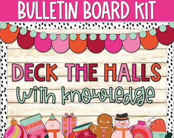 Preppy Pink Christmas Bulletin Board Kit December Snowman Holiday Door Decor, Gingerbread Snowman Bulletin Board Kit, Printable Classroom