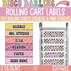 Bearbeitbare Rollwagenetiketten, Retro-Klassenzimmerdekor, Klassenzimmeretiketten, Disco Cowgirl Klassenzimmerdekor, buntes westliches Klassenzimmerdekor
