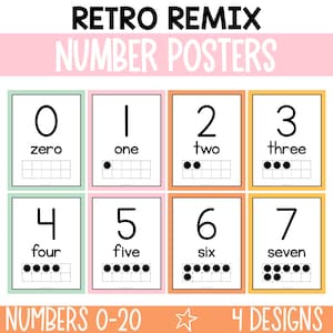 Retro Number Posters, Number Posters with Ten Frames, Ten Frame Number Posters, Counting Visual, Counting Posters, Printable Number RTRMX