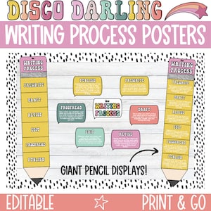 Editable Writing Process Posters, English Posters, ELA Educational Posters, Language Arts Posters, Writing Posters Educational Disco cowgirl