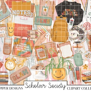 Scholar Society Clipart, Back to School Clipart College Clipart, School Supplies Stationary Planner Clipart Teacher Student Education