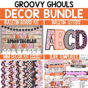 Groovy Halloween Bulletin Board Decor, Retro Halloween Bulletin Board, Halloween Classroom Decor, Retro Spooky Halloween Decor 70s halloween