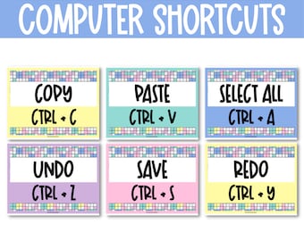 Toetsenbordsnelkoppelingsposters, computerlabposters, STEM-posters, computertoetsenbord leren, computersnelkoppelingsposters, bewerkbare klasdecor