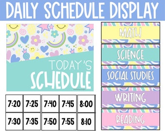 Editable Daily Schedule Display for Classroom, Daily Schedule Cards, Visual Time Table for Classroom, Retro Classroom Schedule Pocket Chart