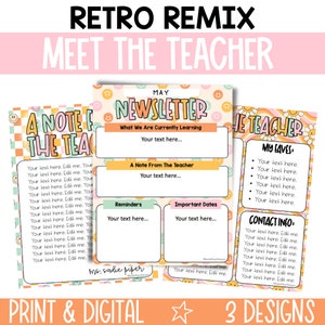 Plantillas Retro Groovy Meet the Teacher, Folleto editable Meet the Teacher, Plantilla de boletín informativo de clase retro, Custom Meet the Teacher RTRMX