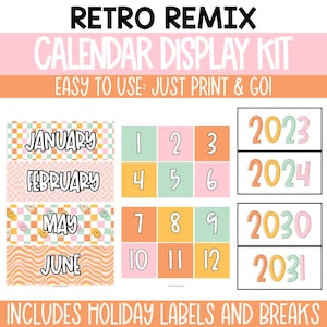 Retro Calendar Kit, Calendar Pocket Chart Calendar Inserts, Printable Calendar Kit, Calendar Kit for Classroom, Calendar Display - RTRMX