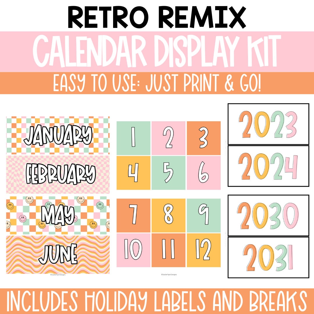 Round Calender Insert Retro Calendar Kit, Calendar Pocket Chart Calendar Inserts, Printable ...