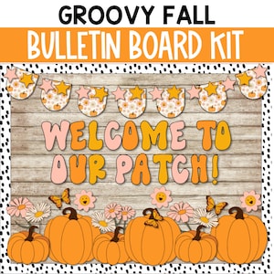 Groovy Fall Bulletin Board Decor, Retro Fall Bulletin Board, Fall Classroom Decor, Retro Spooky Autumn Decor 70s pumpkin patch