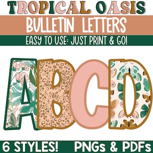 Tropische Bulletin Board Letters, Letter Clipart, Afdrukbare Bulletin Board Letters, Lettering Pack voor Bulletin Boards, Boho Bulletin Board
