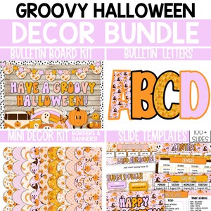 Groovy Halloween Bulletin Board Decor, Retro Halloween Bulletin Board, Halloween Classroom Decor, Retro Spooky Halloween Decor 70s halloween