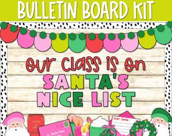Bright Christmas Santa Bulletin Board Kit, Colorful December Holiday Door Decor, Preppy Santa Bulletin Board, Santa Claus Door Decor Neon