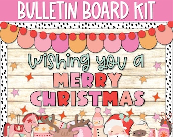 Preppy Pastel Pink Christmas Bulletin Board Kit December Snowman Holiday Door Decor, Pastel Gingerbread Snowman Bulletin Board Kit