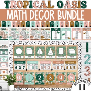 Math Classroom Posters, Math Posters for Classroom, Groovy Retro Classroom Decor, Classroom Decor Bundle, Number Posters, Posters tropical