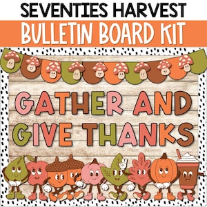 Retro Groovy Fall Bulletin Board Decor, Thanksgiving Bulletin Board, Bold Autumn Classroom Decor, Retro November Decor 70s pumpkin Bulletin