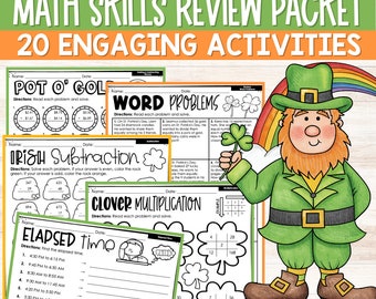 St. Patrick's Math Worksheets for 3rd Grade, NO PREP 3rd Grade March Math Worksheets, 3rd Grade Math Review Packet, Spring Worksheet Packet