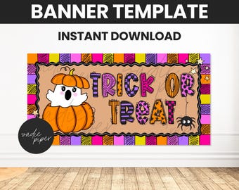 Halloween Painted Paper Banner TEMPLATE for Commercial Use, Trick or Treat Painted Template Mock Up, DIY Painted Sign Halloween Party