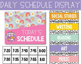 Editable Daily Schedule Display for Classroom, Daily Schedule Cards, Visual Time Table for Classroom, Retro Classroom Schedule Pocket/ HGL