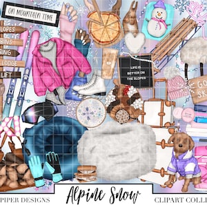 Neige des Alpes Clipart, Clipart mode hiver Ski Clipart ski snowboard Clipart Alaska hiver automne mode chalet de ski vacances de ski neige