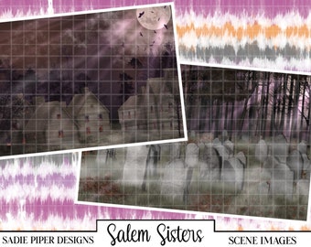 SALEM SISTERS Scenes, Boho Halloween Clipart, Modern Halloween, Bohemian Clipart Bohemian Halloween Ghost Witch Boho Fall Boho Autumn Salem