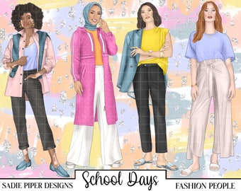 SCHOOL DAYS Fashion People, Back to School Clipart College Clipart, School Supplies Stationary Planner Clipart Teacher Student Education