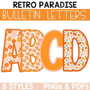 Retro Paradise Summer Bulletin Board Letters, Letter Clipart, Printable Bulletin Board Letters, Lettering Pack for Bulletin Boards, Boho