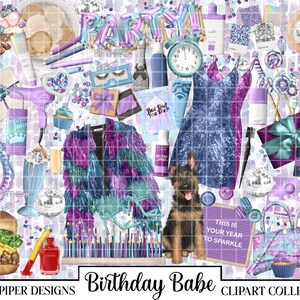 GEBURTSTAG BABE schwül Clipart, NYE, Neon Silvester Clipart, Party Clipart, Feier Clipart, Disco Clipart, Geburtstagsparty Clipart