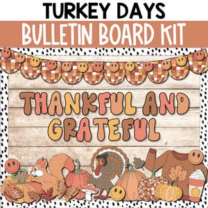 Decoración de tablón de anuncios de Acción de Gracias, tablón de anuncios de pavo, decoración de aula de otoño, kit de anuncios de calabaza de los años 70 con decoración retro de noviembre y otoño