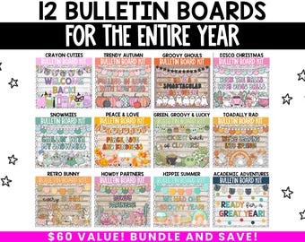 Spring Bulletin Board Bundle, Fall Bulletin Boards for Entire Year, Year Round Bulletin Kits, Classroom Decor Winter Door Decor Kit