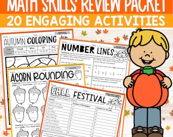 Fall Math Worksheets for 3rd Grade, NO PREP 3rd Grade Fall Math Worksheets, Math Packet, 3rd Grade Math Review Packet, Autumn Math Worksheet