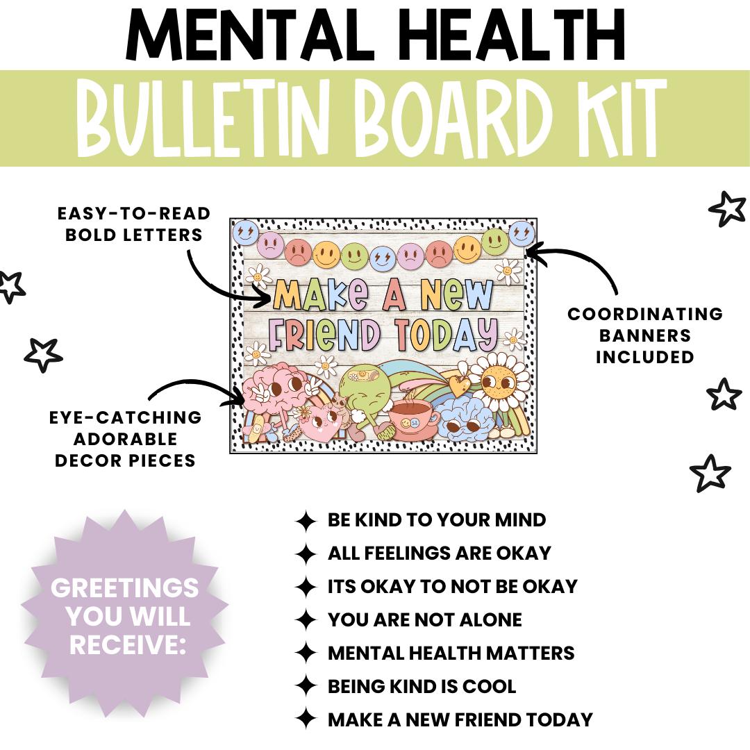 Retro Groovy Mental Health Awareness Bulletin Board Kit, Kindness ...