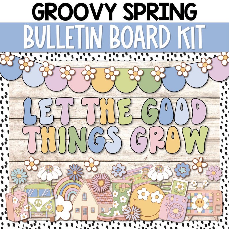 Retro Groovy Spring Bulletin Board Pastel Spring Classroom Decor ...
