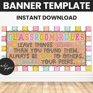 Classroom Rules Painted Paper Banner TEMPLATE for Commercial Use, Back to School Painted Template Mock Up, DIY Painted Sign