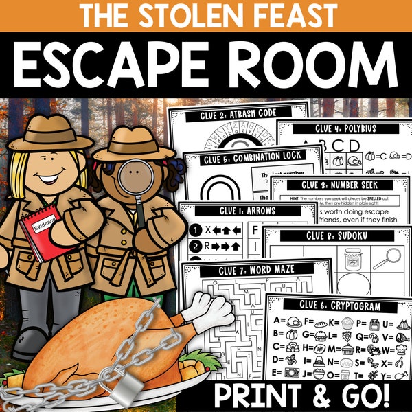 Thanksgiving Escape Room for Kids, Printable Party Game, Birthday Escape Room Kit, Birthday Party Games, Kids Puzzles, Family Game Night