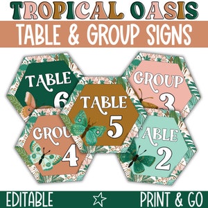 Editable Group and Table Signs, Tropical Classroom Management Tools, Nature Classroom Decor, Classroom Table Labels, Labels for Classroom